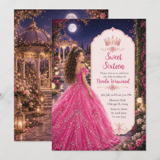 Månskt rosa Sweet 16 prinsess trädgård Inbjudningar