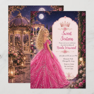Månskt rosa Sweet 16 prinsess trädgård Inbjudningar