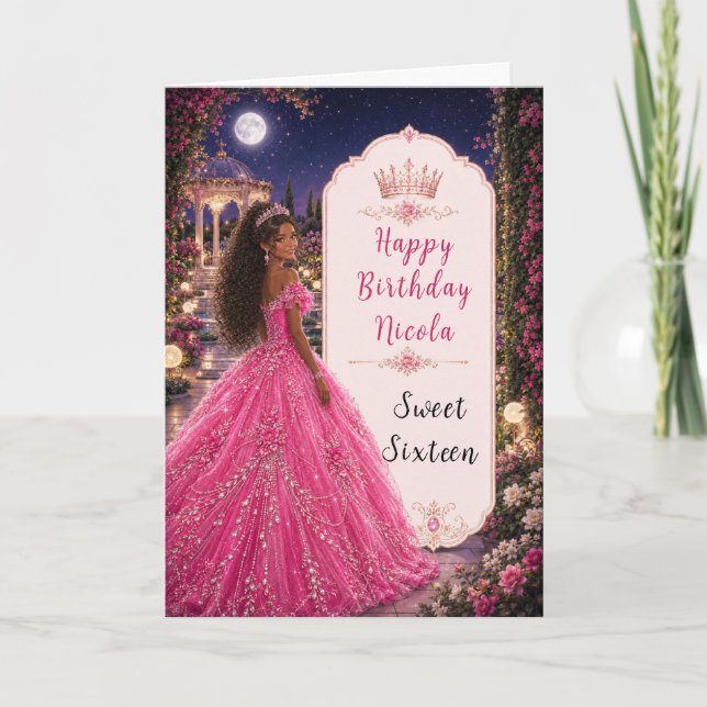 Månskt rosa Sweet 16 Prinsess Trädgård Kort (Framsida)