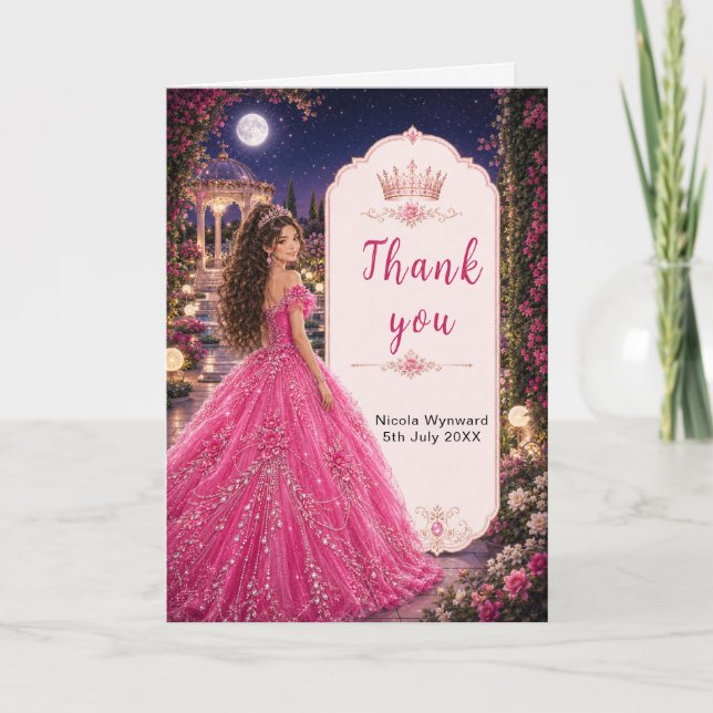 Månskt rosa Sweet 16 Prinsess Trädgård Tack Kort (Framsida)