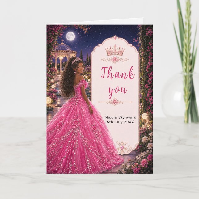 Månskt rosa Sweet 16 prinsess trädgård Tack Kort (Framsida)