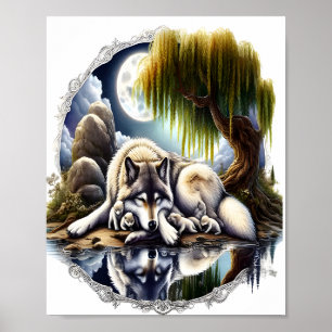 Månsktig stillhet En sovande varg 8x10 Poster
