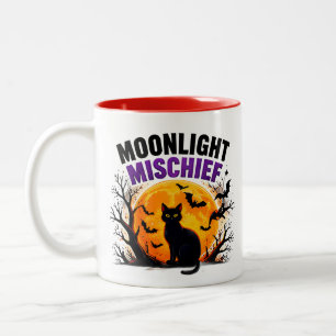 Månsktins Munterhet Svart Katt Höst Halloween Två-Tonad Mugg