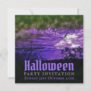 Månsmoln Lila Halloween-inbjudningar Inbjudningar