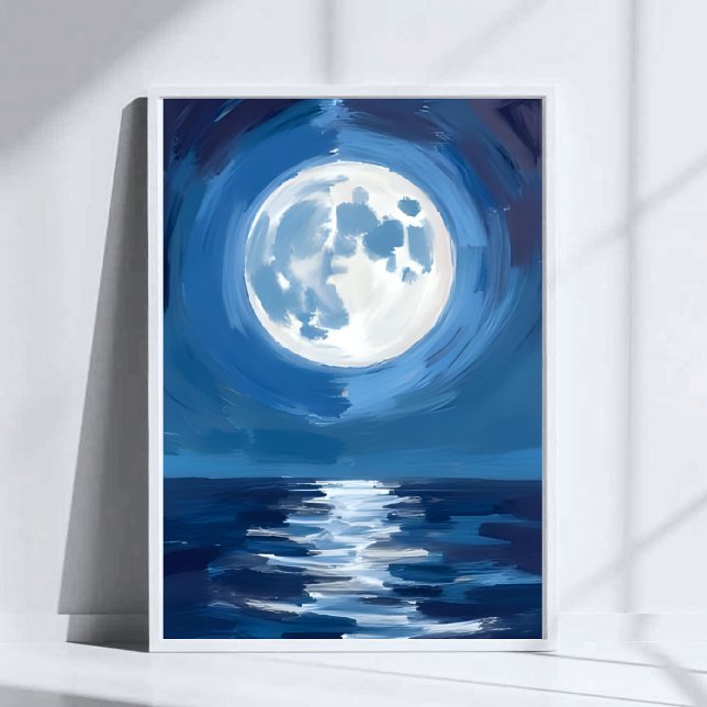 Månspridd hav | Ocean Natt Vattenfärg Reflektion Poster (Skapare uppladdad)