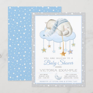 Månstjärnor Pojke Elefant Baby Shower Inbjudningar