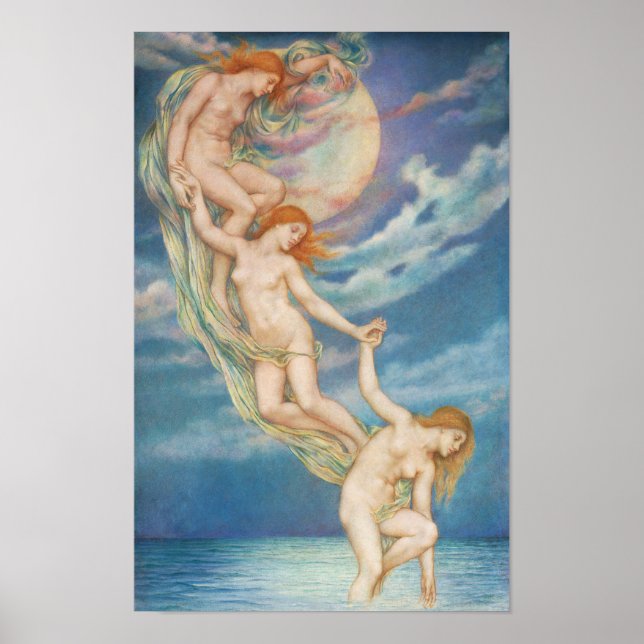Månstrålar som doppar i havet | Evelyn De Morgan Poster (Framsidan)