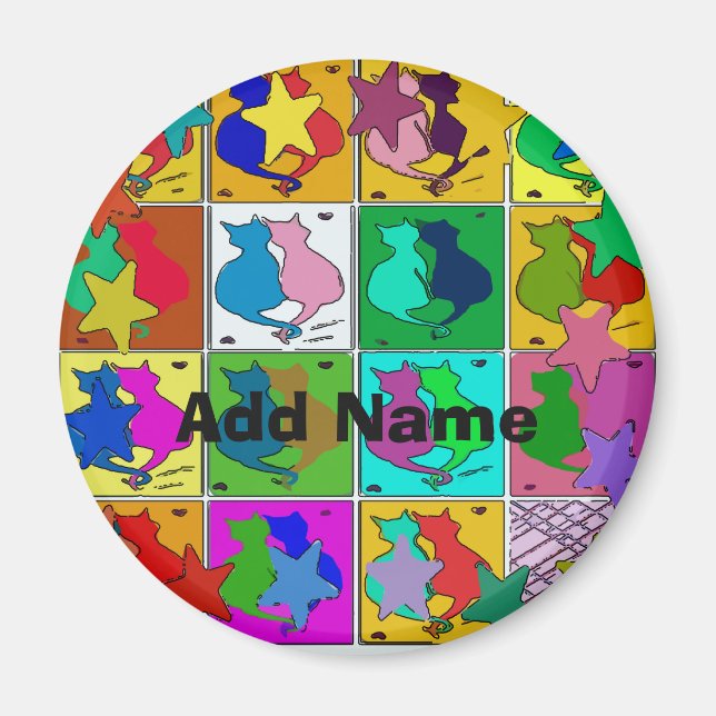 Mant Cats Pa Dutch hex Sign, lägg till namn Magnet (Framsidan)