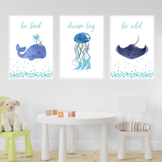 Manta Ray Be Vild Nursery Kids Poster
