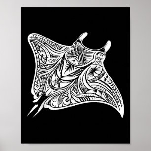 Manta Ray Polynesian Tribal Sea Tattoo Sea Poster