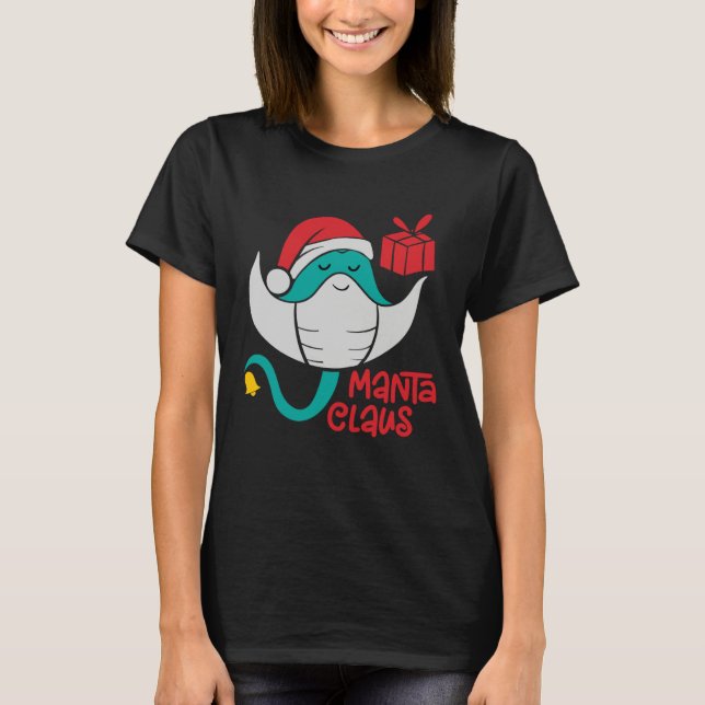 Manta Ray Santa Christmas Beach   Manta Claus T Shirt (Framsida)
