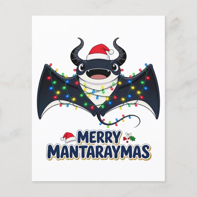 Manta Ray Santa Hatt Julbelysning Glad Mantara Flygblad (Framsidan)