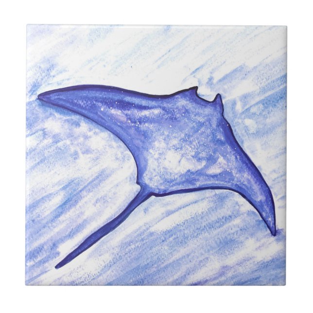 Manta Ray Sting Fish Watercolor Tropical Ocean Kakelplatta (Framsidan)