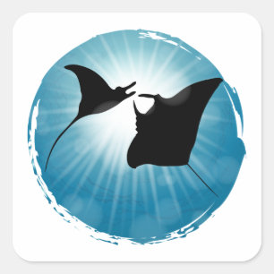 Manta Ray Underwater Aquatic Life Fyrkantigt Klistermärke