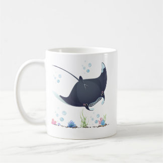 Manta ray with bubbles and coral reef Coffee Mugg