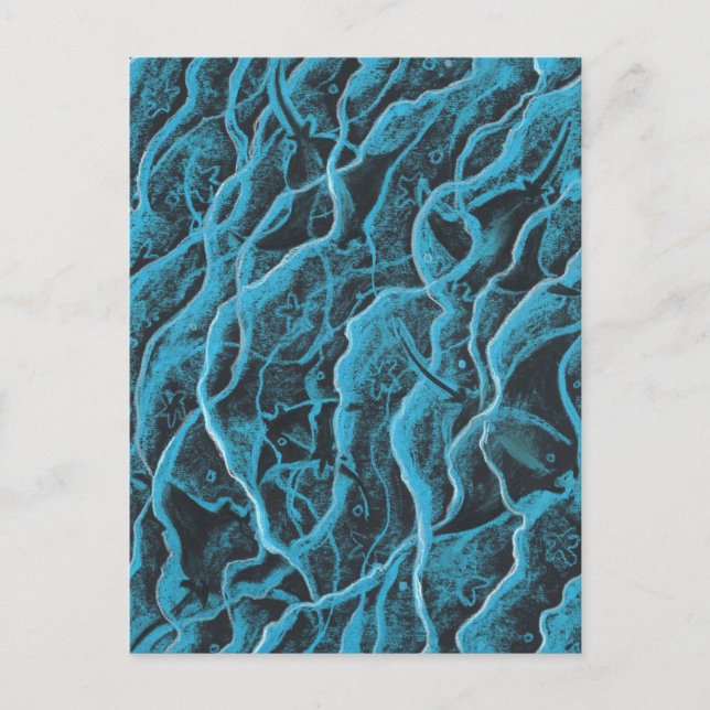 Manta Rays Ocean Fish Animals Vinkarare Blue Black Vykort (Framsida)