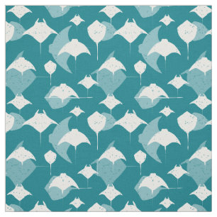 Manta Rays och Stingray Teal Blue and White Tyg