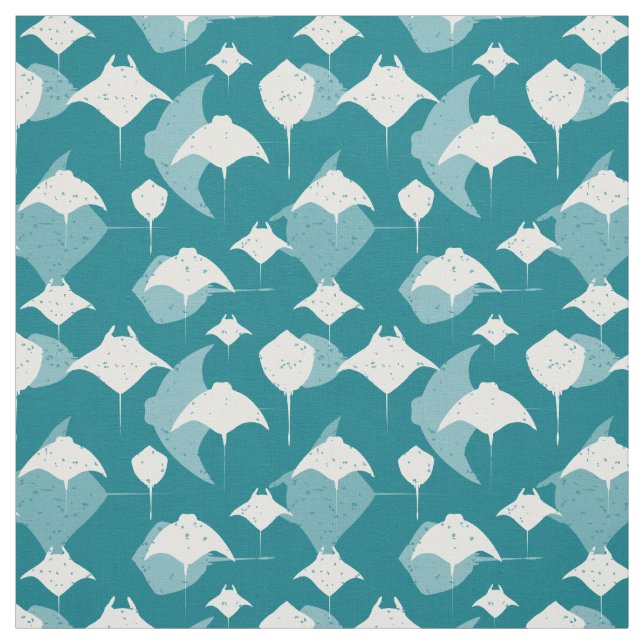 Manta Rays och Stingray Teal Blue and White Tyg (Provkarta)
