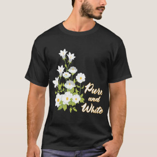 Måntädgård Ren Och Vit Blommig Konst T Shirt