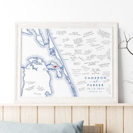 Manteo NC Bröllop Modern Guest Bok Poster