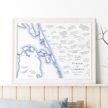 Manteo NC Karta Elegant bröllop Guest Bok Poster