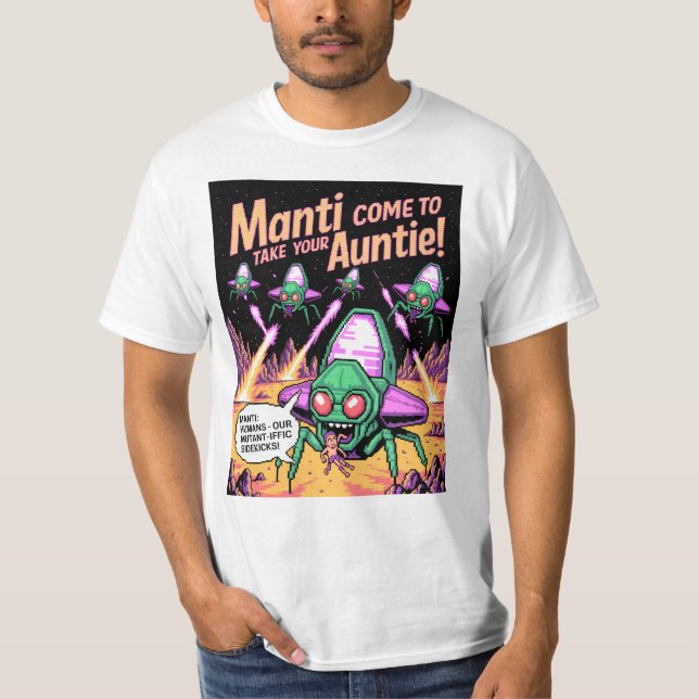  Manti Aliens Abduction Party! Defender Arcade '81 T Shirt (Framsida)