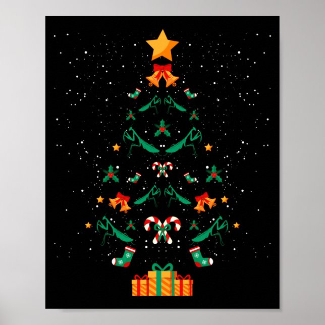 Mantis Bönsyrsa Insekt Julgran Xmas L Poster (Framsidan)