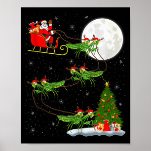 Mantis Insekt Santa Släd Flygande Rolig Magisk Ch Poster