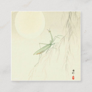 Mantis och Ohara Koson som simmar och hel måne Fyrkantigt Visitkort