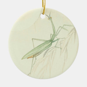 Mantis och Ohara Koson som simmar och hel måne Julgransprydnad Keramik
