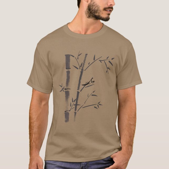 Mantis på en bambu-Lämna T Shirt (Framsida)