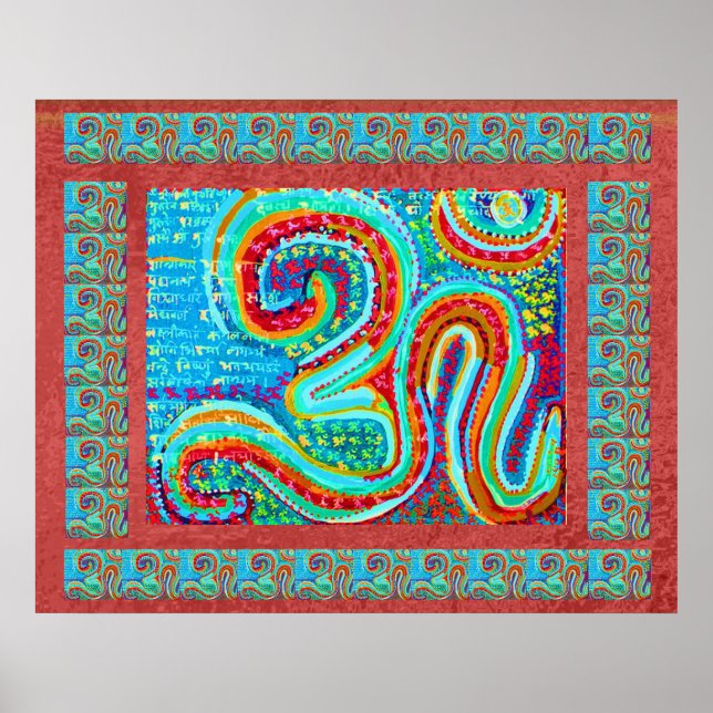 MANTRA: Om 108 gånger Heligans röda bakgrund Poster (Framsidan)