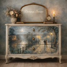 Måntuppad decoupage av par som går längs flodstran