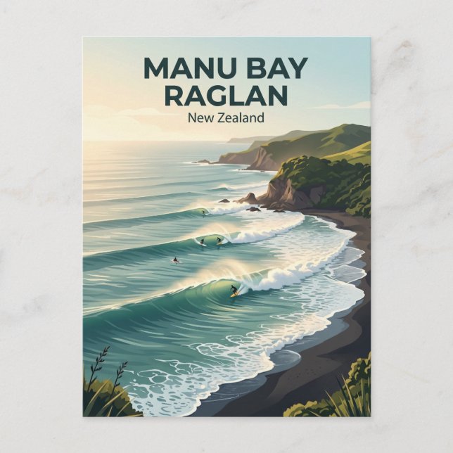 Manu Bay, Raglan Surf Breaks Nya Zeeland Vykort (Framsida)