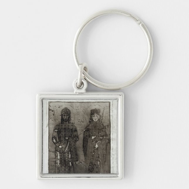 Manuel mig Comnenus och Empress Maria av Antioch Fyrkantig Silverfärgad Nyckelring (Framsidan)