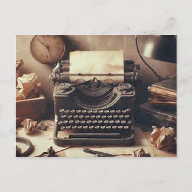 Manuell Vintage Antik Skrivmaskin Brun Sepia Vykort (Framsida)