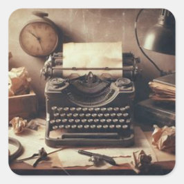Manuell Vintage Antique Typewriter Brown Sepia Fyrkantigt Klistermärke