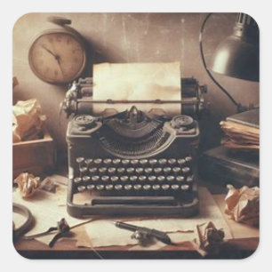 Manuell Vintage Antique Typewriter Brown Sepia Fyrkantigt Klistermärke
