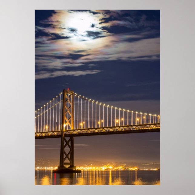 Månuppgången i kväll över Bay Bridge Poster (Framsidan)