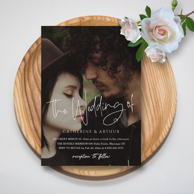 Manus Fotoöverlägg Bröllop Inbjudningar (Simple & Elegant Brick Overlay Photo Wedding  Invitation)