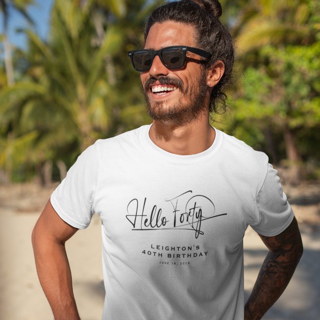 Manus Hello Fyrtio Minimalist 40-årsdag T Shirt (Skapare uppladdad)