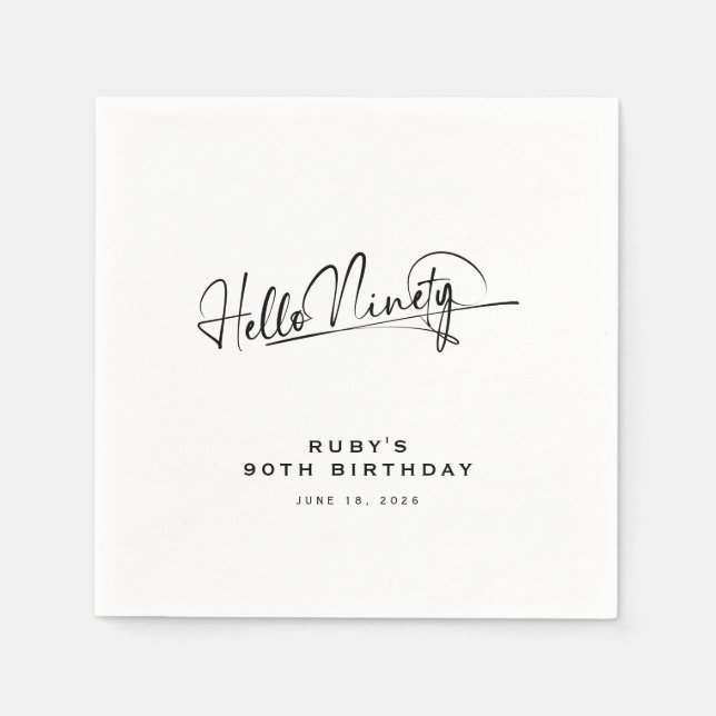 Manus Hello Ninety Minimalist 90-årsdag Pappersservett (Framsidan)