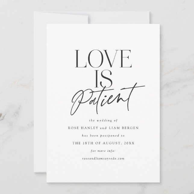 Manus Kärlek Bröllopet Uppskjutet Ändra Datum Meddelande (Framsida)