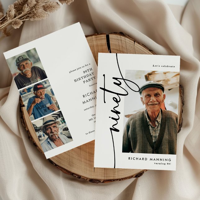 Manus Ninety 4 Foto Collage 90-årsfirande Inbjudningar (Skapare uppladdad)