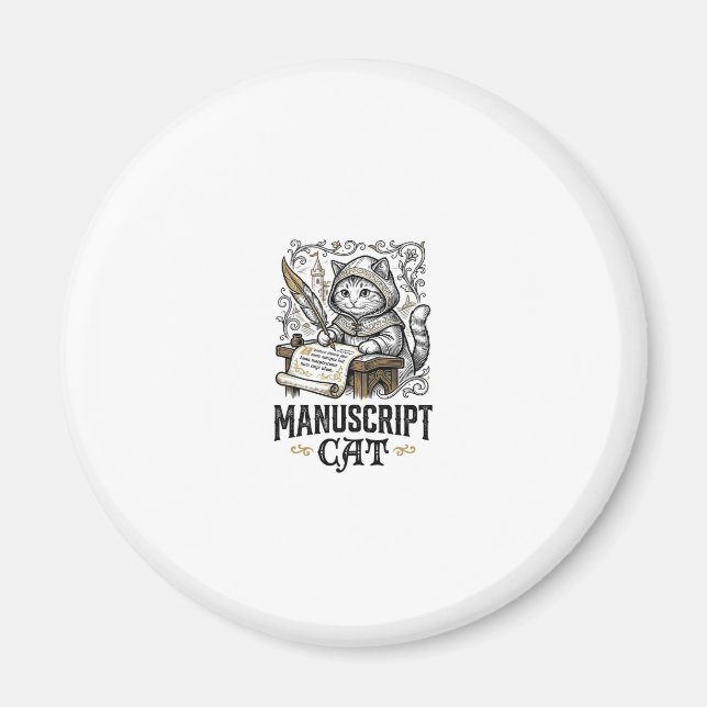Manuskript Katt Katt Medeltida Manuskript Vintage  Magnet (Framsidan)