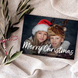 Manuskriven jul | Grön med foto Julkort