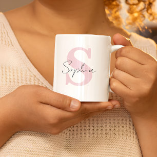 Manusnamn med rosa monogram anpassat kaffemugg