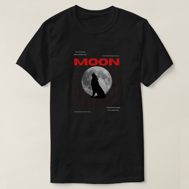 Månvarg Grafisk Svart Estetisk T-Shirt (Design framsida)