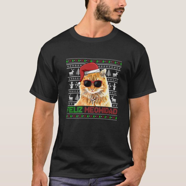 Manx Cat Feliz Meowidad Funny Christmas T Shirt (Framsida)