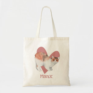 Manx Cat Watercolor Kattunge Rosa Heart Tygkasse